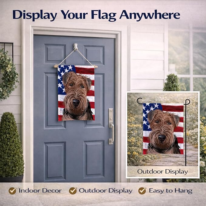 Caroline's Treasures CK6754GF Welsh Terrier American Flag Garden Flag Mailbox Flag Decorative Yard Flag Banner Outside Patio Artwork Yard Flower Beds, Garden Size, Multicolor
