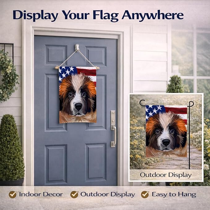 Caroline's Treasures CK6622GF Moscow Watchdog Dog American Flag Garden Flag Mailbox Flag Decorative Yard Flag Banner Outside Patio Artwork Yard Flower Beds, Garden Size, Multicolor