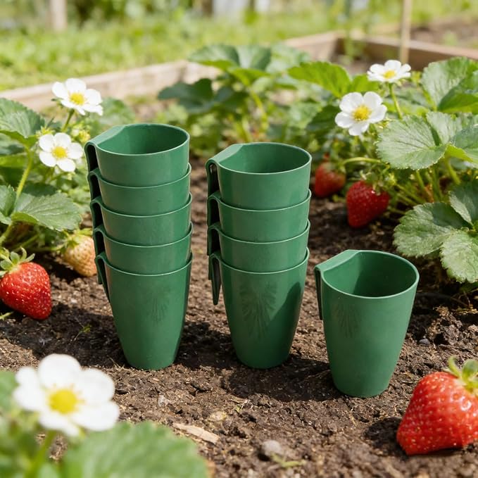Strawberry Rooting Cup Kit with 20 Forks for Plant Propagation, Hanging Transplant Grow Station for Garden Greenhouse Balcony, 10 Cups Green
