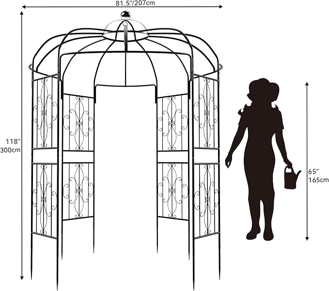 Birdcage Shape Garden Arch Arbors, 9.8'H x 6.8'W (81.5"W x 118"H) Pergola Pavilion for Climbing Plants Outdoor, Wedding Arches for Ceremony Party, Metal Garden Arbor for Patio, Backyard (Black)