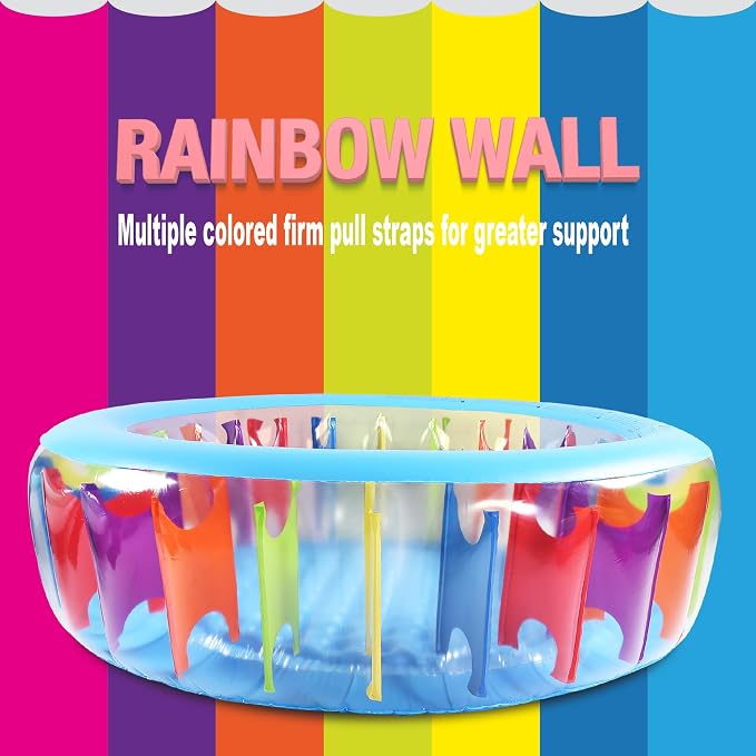 Inflatable Kiddle 62in Kids Swimming Rainbow Pool with Soft Floor, Blow Up Ball Pit Pool, Backyard, Garden, Outdoor, Party