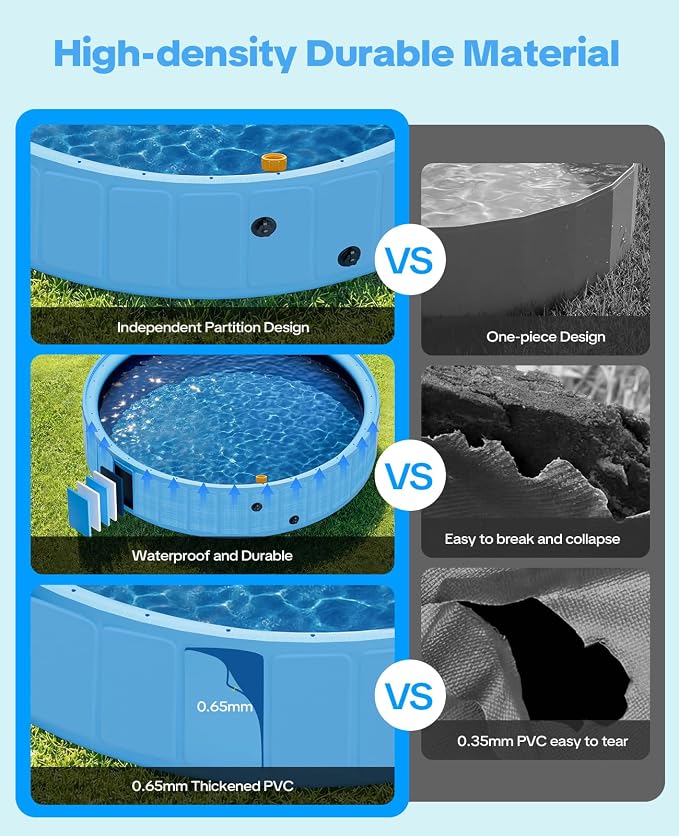97'' Dog Pool with Sprinkler, Foldable Dog Pools for Large Dogs, 2-in-1 Non-Slip Swimming Pool for Dogs & Kids, Heavy Duty Hard Plastic Pet Bathing Tub for Outdoor Backyard, Blue