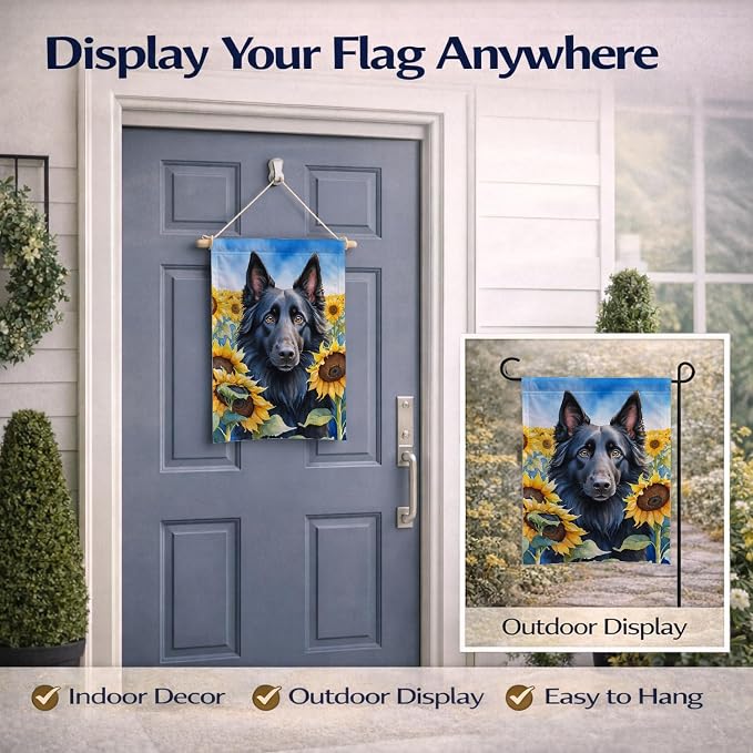 Caroline's Treasures DAC6023GF Belgian Sheepdog in Sunflowers Garden Flag Mailbox Flag Decorative Yard Flag Banner Outside Patio Artwork Yard Flower Beds, Garden Size, Multicolor