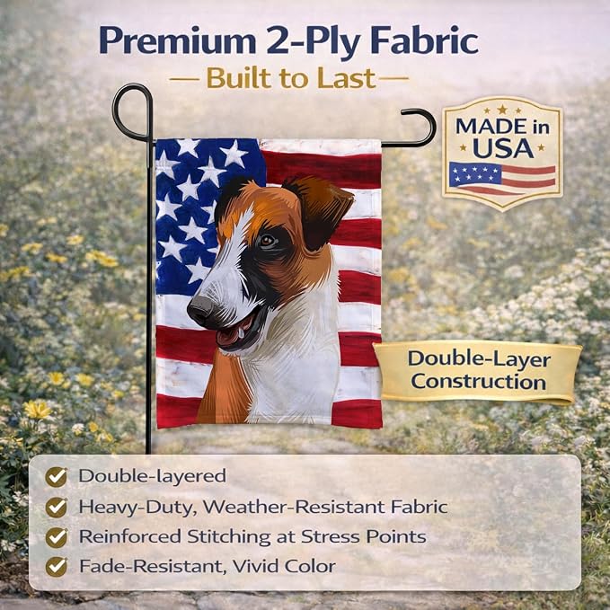 Caroline's Treasures CK6528GF Fox Terrier Smooth Dog American Flag Garden Flag Mailbox Flag Decorative Yard Flag Banner Outside Patio Artwork Yard Flower Beds, Garden Size, Multicolor