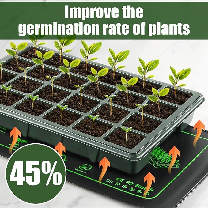 2 Pack Plant Heating Mat, 10”x20.5" Waterproof Seedling Heat Mat for Seed Starting Seeds Germination Plants, 18W Graphene Thick Reusable Heating Pads Fit For 1020 Seedling Trays, Ideal Gardening Gifts