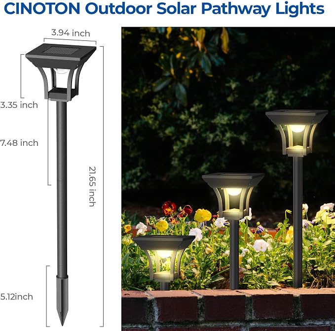 CINOTON 24 Pack RGBCW Solar Pathway Outdoor Lights, 3 Lighting Modes Solar LED Garden Lights, IP65 Waterproof Outside Solar Powered Landscape Lighting for Planter Lawn Pool Balcony RGB/Warm/Cold White