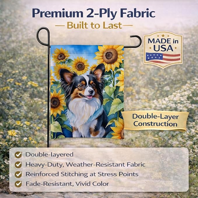 Caroline's Treasures DAC6131GF Papillon in Sunflowers Garden Flag Mailbox Flag Decorative Yard Flag Banner Outside Patio Artwork Yard Flower Beds, Garden Size, Multicolor