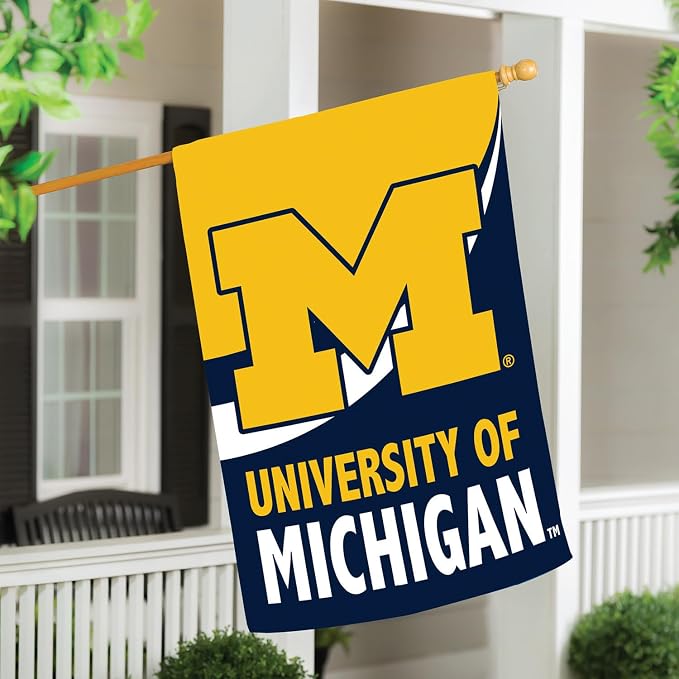 NCAA University Of Michigan House Flag, 28 x 44, Double Sided Garden Flags for Outside, Outdoor College Flags & Banners for Gardens Patio, Indoor Wall Decor Flag for Room