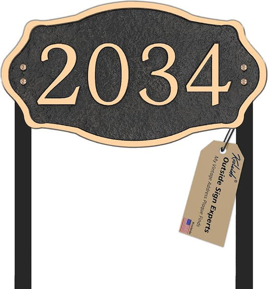 Personalized Address Sign Lawn Mounted - Custom House Number Signs with Metal Stakes for Outside Lawn, House, Yard, Ground, Drive Way, Garden, Free Standing in(Rose Gold)