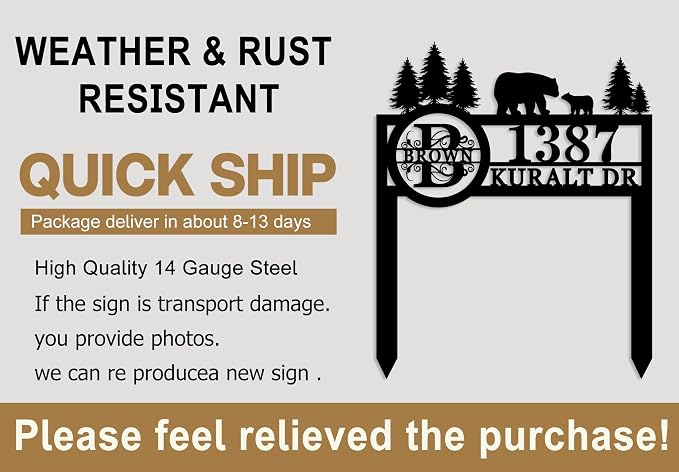 Custom Bear Wildlife Decor, House Number Signs with Metal Stake, Personalized Street Sign, Custom Yard Address Signs, House Address Numbers for Lawn Garden Ground, Housewarming Present