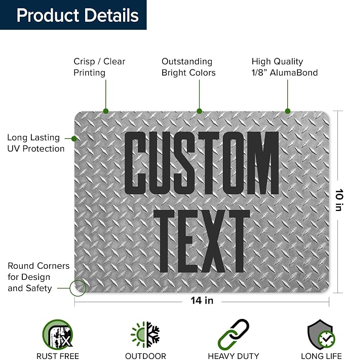 Custom Sign, Custom Street Sign, 11 Font Colors, 13 Font Styles, 4 Hole Options, 22 Sizes, 10x14 Inches, Rust Free DiBound, Fade Resistant, Made in USA by My Sign Center (Diamond Metal)