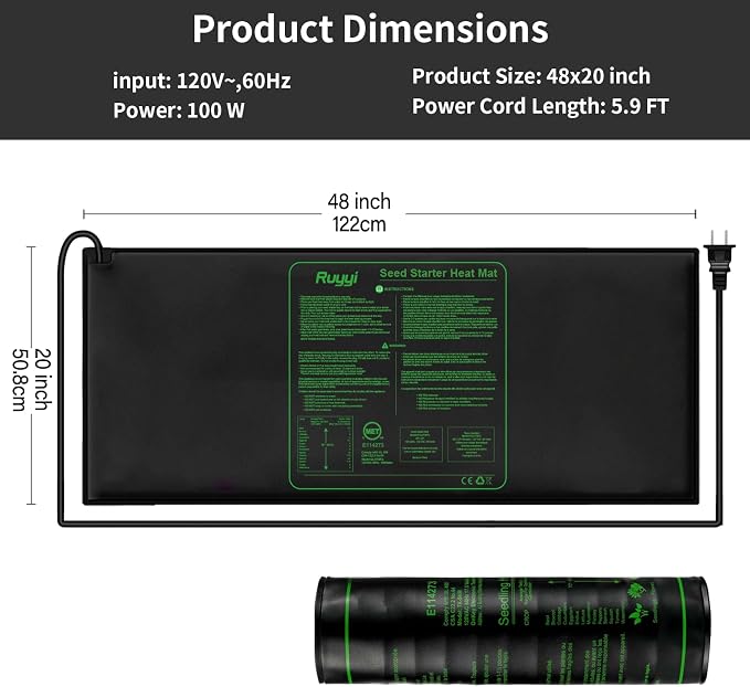 Durable Waterproof Seedling Heat Mat with ETL Certified, Warm Hydroponic Heating Pad for Germination,Indoor Gardening,Brewing and Greenhouse 48"*20"