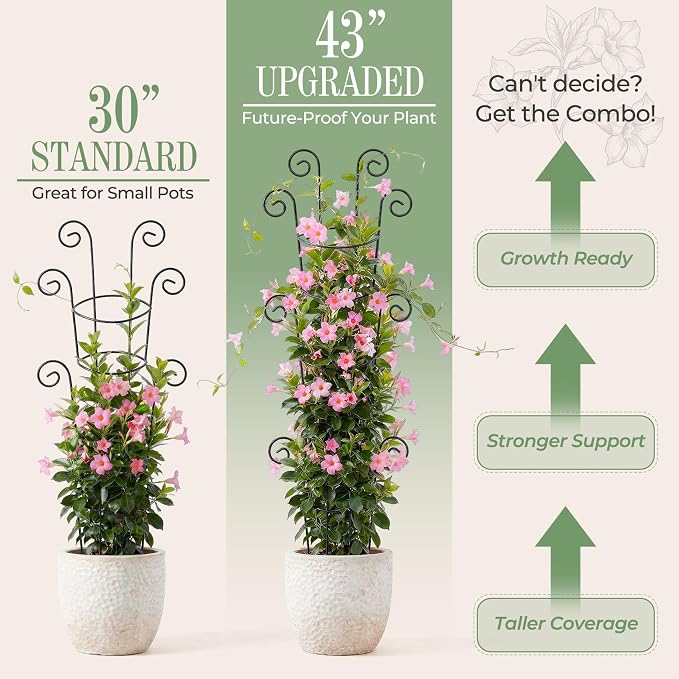 4 Pack 43 Inch Metal Plant Trellis for Climbing Plants - Rustproof Garden Trellis for Large Potted Houseplants, Sturdy Plant Support Indoor Outdoor for Monstera & Vines, Home Decor