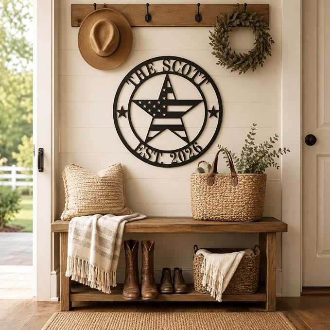 Personalized Texas Star Metal Sign Custom Family Name Established Year Wall Art for Porch Patio Entryway Rustic Outdoor Home Decor Wedding Fathers Day Housewarming Gift