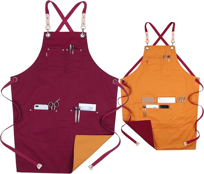 Denim Chef Apron for Women with Pockets, Jean Waitress Server Kitchen Apron for Men Cooking Gardening Painting