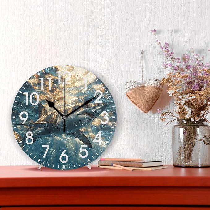 ALAZA Home Decor Shark Underwater Magic Round Acrylic 9.84 Inch Wall Clock Non Ticking Silent Clock Art for Living Room Kitchen Bedroom