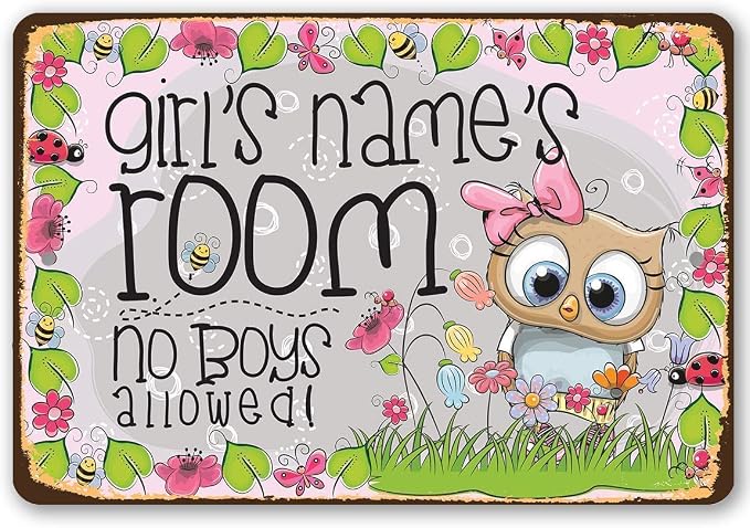 Personalized - Girl's Room Sign - Botanical Cute Nursery Room or Newborn Baby Room Print, Aesthetic Baby Shower Accessories and Gift Idea, 8x12 or 12x8 Use Indoor or Outdoor Durable Metal Tin Sign
