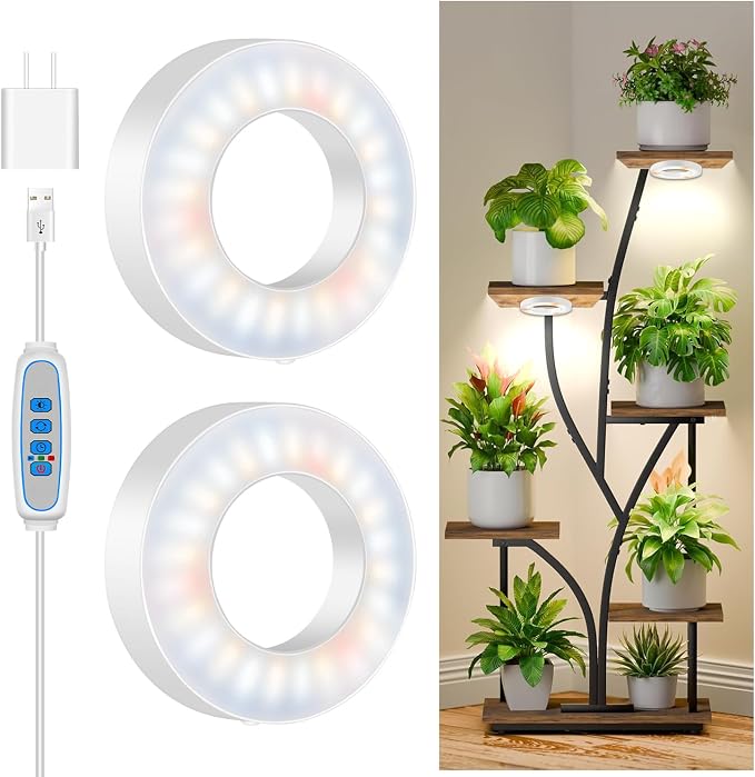 Kullsinss 3.5" Grow Light, 5000K 96 LEDs Plant Lights for Indoor Growing | 2-Head Ceiling Grow Lamp with 6/12/16H Auto Timer, 5 Brightness Levels, 3 Color Modes, Ideal for Under Cabinets, Plants Stand