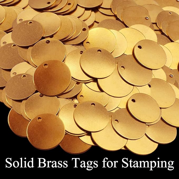 Hicarer 500 Pcs Solid Tags for Stamping Round Key Tags Blanks with Hole for Pets Plants Doors Pipe Valves Equipment Tool and Keys Labeling (Brass,1.25 Inch)