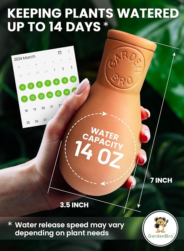 4 Pcs Ollas Terracotta Watering Pots Large - 14 Oz Terracotta Self Watering Globes For 1-week Easy To Refill - Clay Garden Olla Pots Plant Waterers While On Vacation Outdoor & Indoor [4pcs Large 14oz]