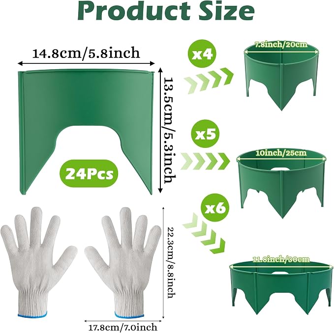 24pcs Planting Grow Rings, Round Edging Spliceable Protective Pest-Planting Rings for Vegetable Herb Flower, Circular Landscape Adjustable Plant Support Circle Protector for Watering