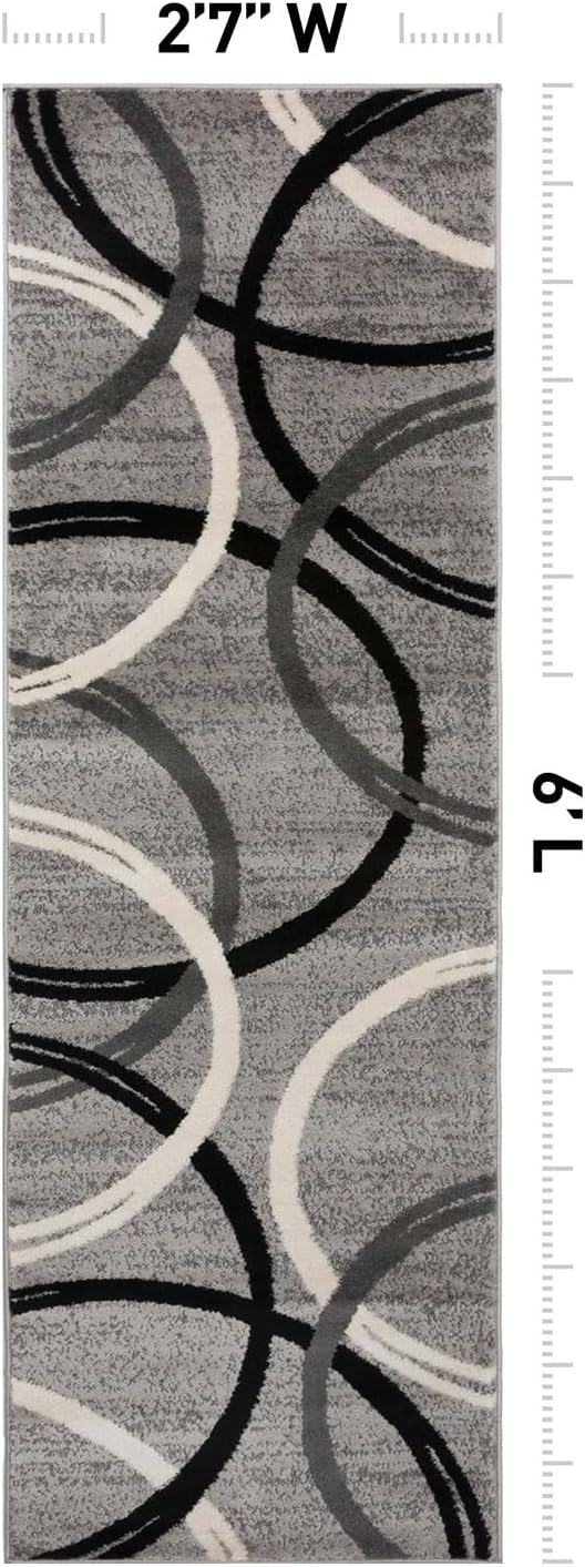 Rugshop Wavy Circles Jute Backing Living Room Runner Rug Gray 2'7" x 6' | Rectangular, Size 2'7" x 6', Bedroom, Dining Room, Home Office, Kitchen, Entryway, Hallway, Nursery, Kids Room, Guest Room
