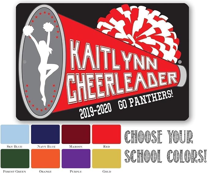 Personalized Cheerleader Design Locker Decor - Custom Name Cheerleader Room Decor, Girls Bedroom Accessories, Unique Graduation Gift, 8x12 or 12x8 Use Indoor or Outdoor Durable Metal Tin Sign