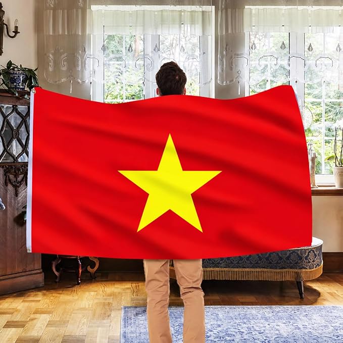 AhfuLife Vietnam Flag 5ft x 3ft for Party Decorations, 2 Pcs Large Vietnamese Flag Polyester Double Side with Brass Eyelets for National Day Garden Street