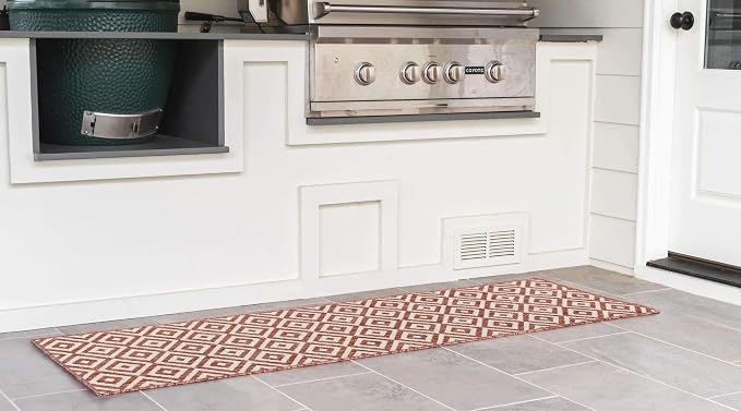 Unique Loom Jill Zarin Outdoor Collection Area Rug - Costa Rica (2' x 8' Runner, Rust Red/ Ivory)