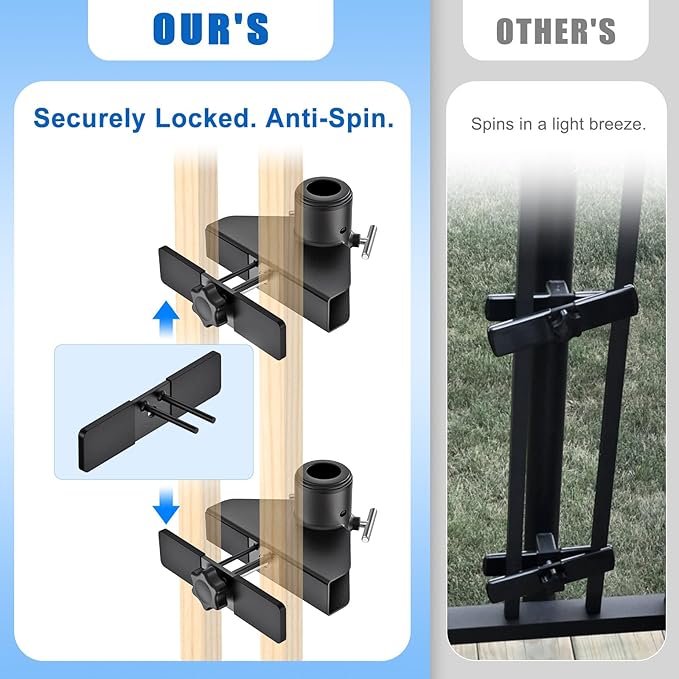 KingDolly No Drill Design Patio Umbrella Holder for Deck Railing, Space-Saving Umbrella Deck Mount Fit for 1''-1.9'' Poles, Umbrella Stand for Deck Railing, Deck Umbrella Clamp for Balcony Garden