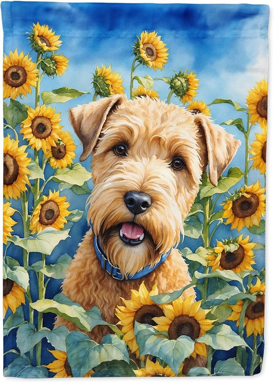 Caroline's Treasures DAC6175CHF Wheaten Terrier in Sunflowers House Flag Large Porch Sleeve Pole Decorative Outside Yard Banner Artwork Wall Hanging, Polyester, House Size, Multicolor