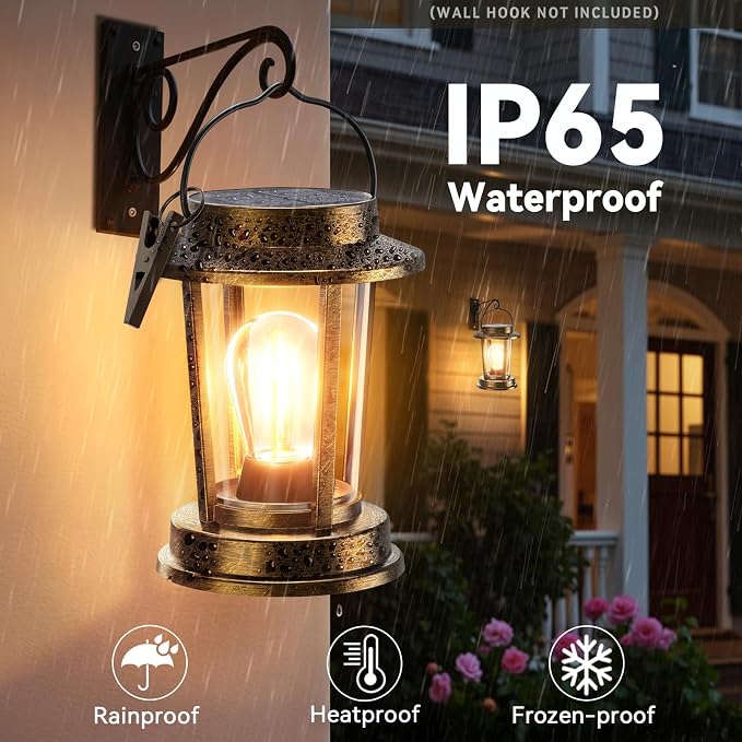 Solar Lanterns Outdoor Waterproof 2 Pack , Upgraded Solar Lights Outdoor, Bright Solar Powered Lanterns Decorative, Hanging Solar Lights for Outside Patio Garden Yard Path Porch Decor(Antique Copper)