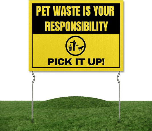 Pet Waste is Your Responsibility – Pick It Up! Yard Sign by DC | 24"x18" Double Sided Pets Garden Sign with 13” Metal Stakes | Outdoor Signs Waterproof for Lawn, Patio, Sidewalk & House | Set of 4