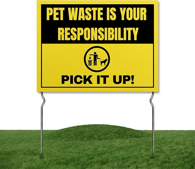 Pet Waste is Your Responsibility – Pick It Up! Yard Sign by DC | 24"x18" Double Sided Pets Garden Sign with 13” Metal Stakes | Outdoor Signs Waterproof for Lawn, Patio, Sidewalk & House | Set of 3