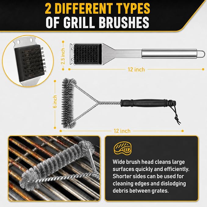34Pcs Grill Accessories Grilling Gifts for Men, 16 Inches Heavy Duty BBQ Accessories, Stainless Steel BBQ Tools with Thermometer, Grill Mats for Backyard, BBQ Set for Men Women