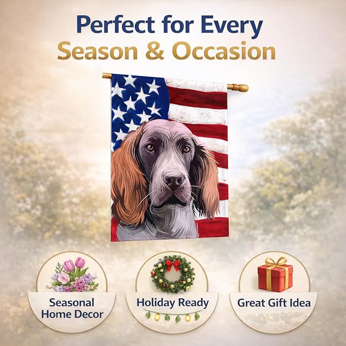 Caroline's Treasures CK6537CHF German Spaniel Dog American Flag House Flag Large Porch Sleeve Pole Decorative Outside Yard Banner Artwork Wall Hanging, Polyester, House Size, Multicolor