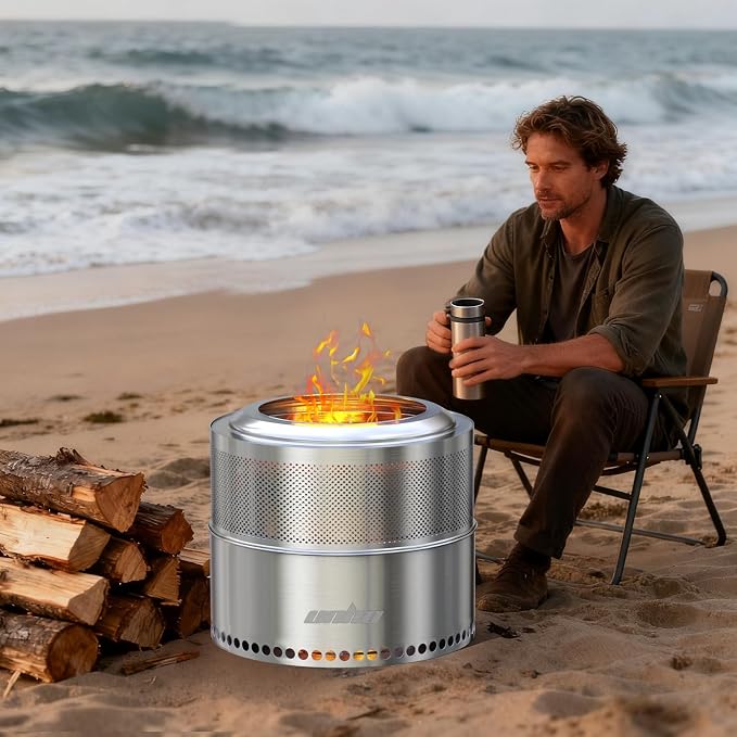 unho 20 Inch Stainless smokeless firepit for Outside Wood Burning Stove | smokeless Stainless Steel Outdoor Portable Fire Pit for Backyard, Garden, Picnic，outside bonfire fire pit