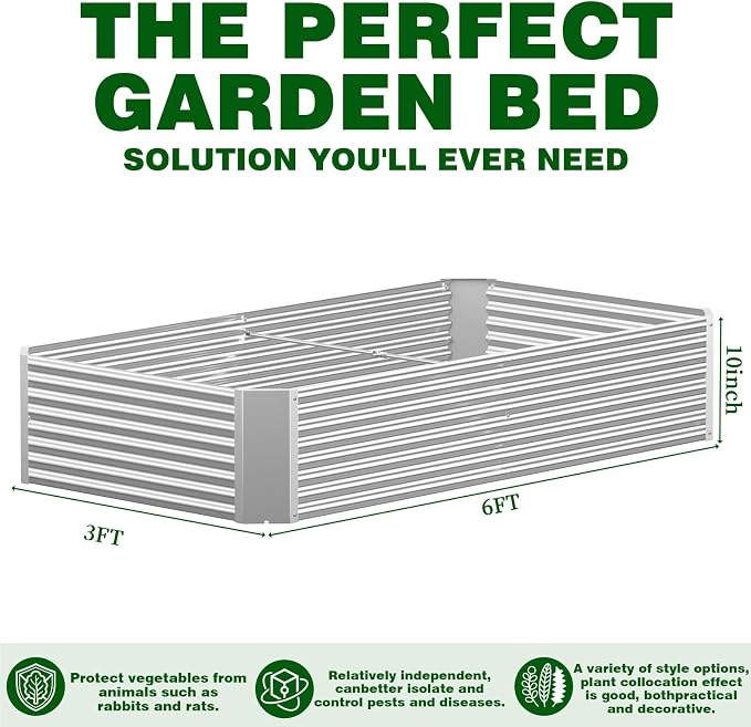 4 Pcs 6 x 3 FT Galvanized Steel Raised Garden Bed, Large Metal Planter Box with Rustproof Finish, Easy Assembly Outdoor Garden Box for Vegetables & Herbs