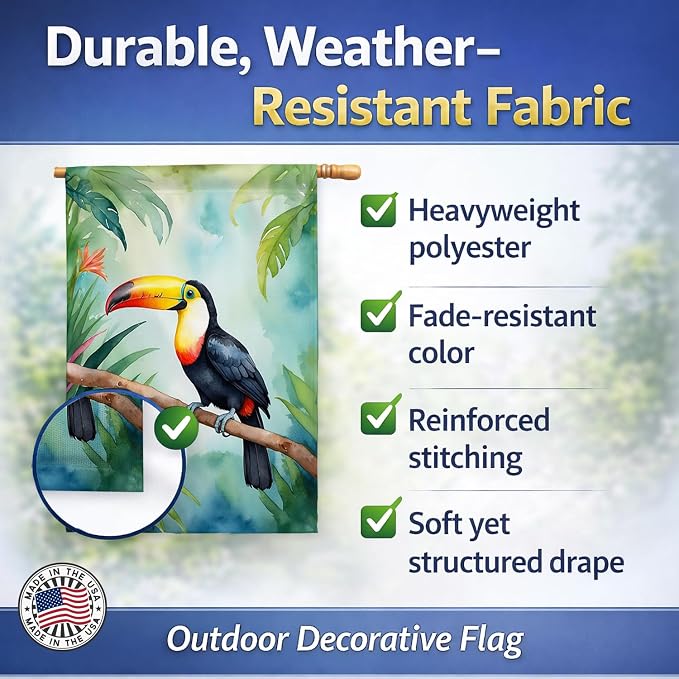 Caroline's Treasures Toucan House Flag Large Porch Sleeve Pole Decorative Outside Yard Banner Artwork Wall Hanging, Polyester, House Size, Multicolor