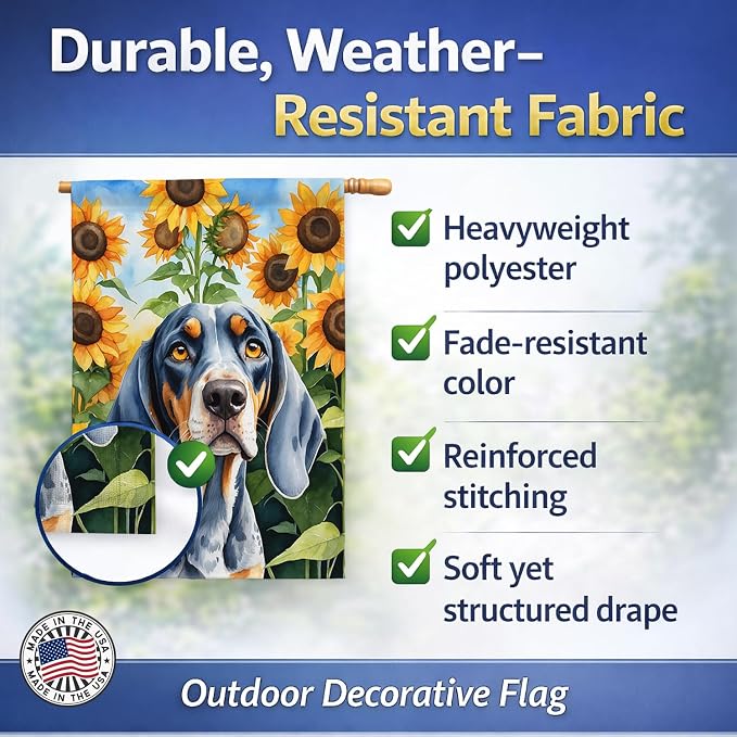 Caroline's Treasures DAC6030CHF Bluetick Coonhound in Sunflowers House Flag Large Porch Sleeve Pole Decorative Outside Yard Banner Artwork Wall Hanging, Polyester, House Size, Multicolor