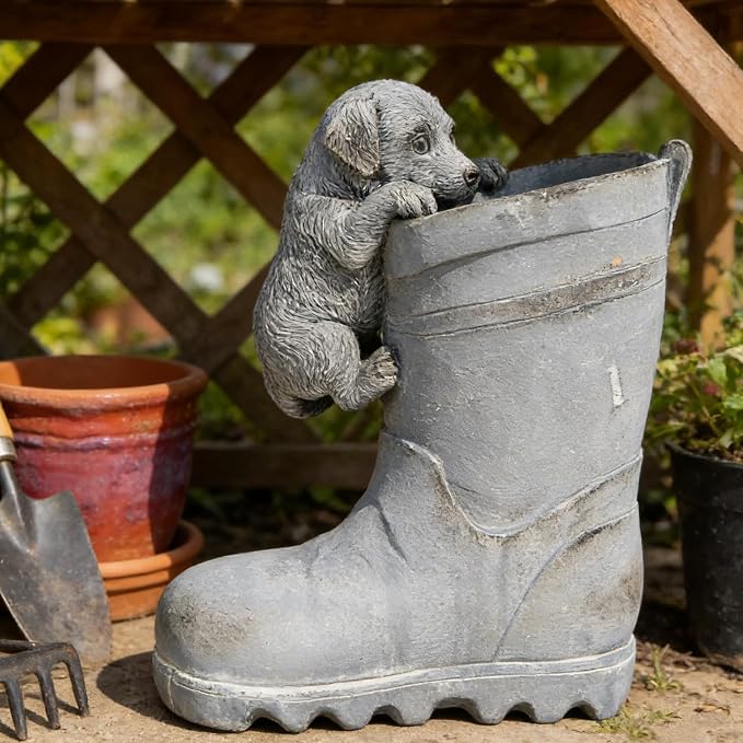 Funny Dog Planter Boot Shaped Resin Pot for Indoor Outdoor Plants Cute Fun Planters for House Patio Porch Decor Succulent Flower Lovers Unique Animal Garden Decorative Pot