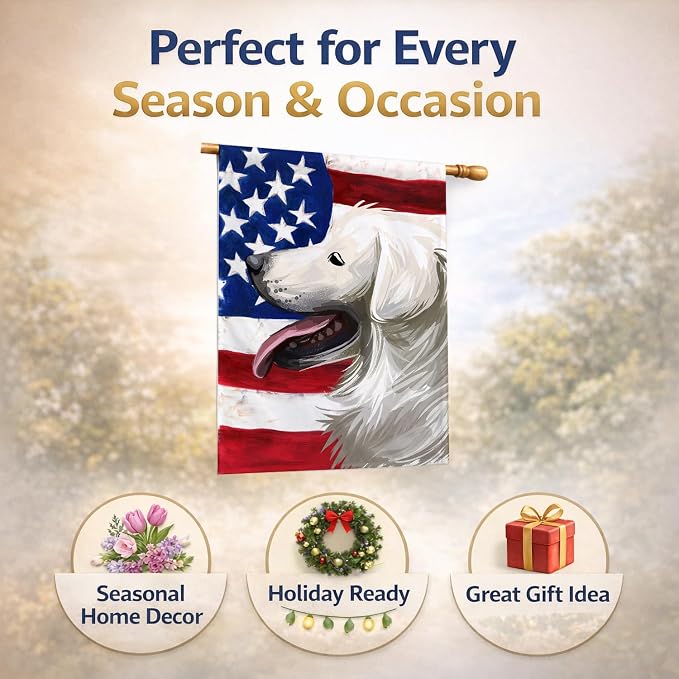 Caroline's Treasures CK6711CHF Slovak Cuvac Dog American Flag House Flag Large Porch Sleeve Pole Decorative Outside Yard Banner Artwork Wall Hanging, Polyester, House Size, Multicolor
