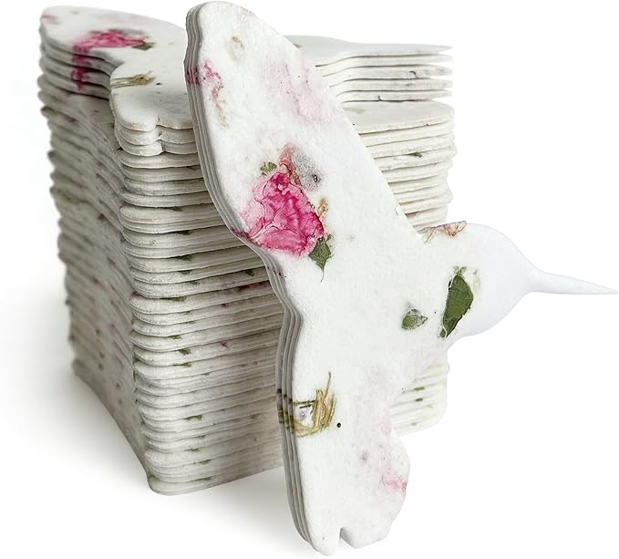Plantable Memorial Gift Tags with Wildflower Seeds – 24 Pack Pink & Green Hummingbird-Shaped Writable Gift Wrap Tags for Funeral Favors, Sympathy Gifts & Celebration of Life Keepsakes