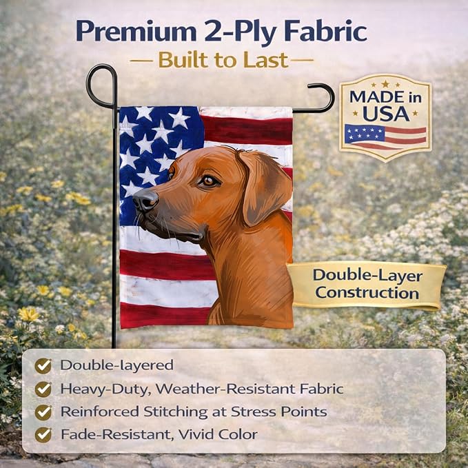 Caroline's Treasures CK6676GF Rhodesian Ridgeback Dog American Flag Garden Flag Mailbox Flag Decorative Yard Flag Banner Outside Patio Artwork Yard Flower Beds, Garden Size, Multicolor