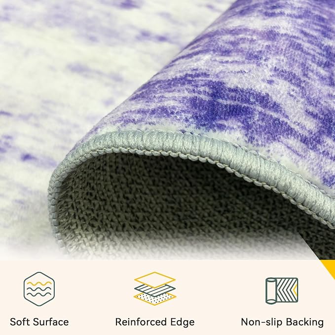 RELEANY Washable Round 6ft Area Rug for Living Room Purple | Carpet for Bedroom, Kitchen, Office, Hallway and Entryway, Printed Pattern, Non‑Slip, Soft, Stain‑Resistant, Easy to Clean