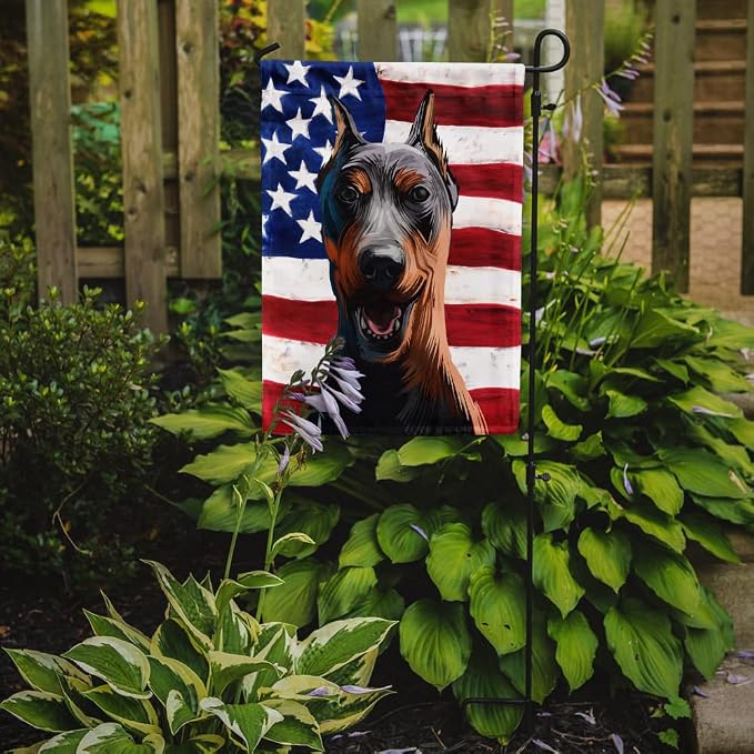 Caroline's Treasures CK6534GF German Pinscher Dog American Flag Garden Flag Mailbox Flag Decorative Yard Flag Banner Outside Patio Artwork Yard Flower Beds, Garden Size, Multicolor