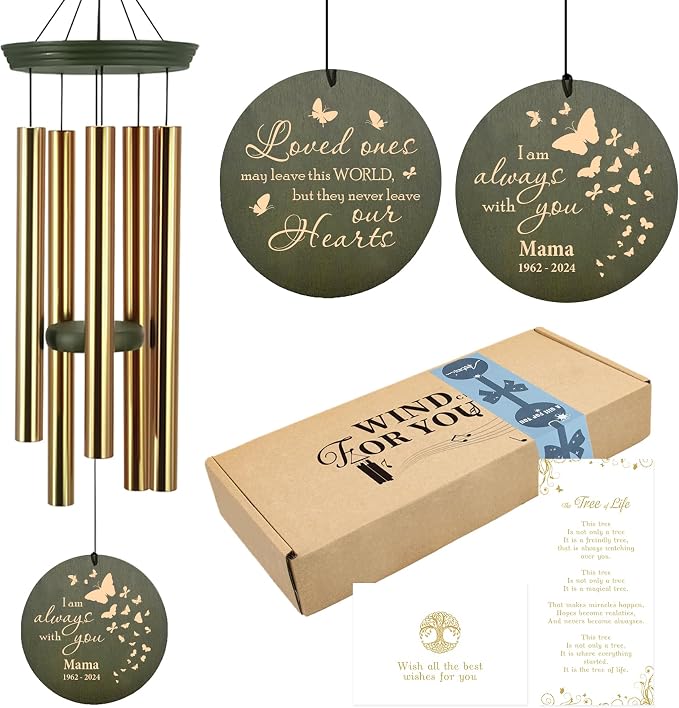 ASTARIN Memorial Butterfly 36" Wind Chimes, Personalized Name Sympathy Wind Chime, in Memory of Loss Mom Loved One, Large Deep Tone Bereavement Windchimes for Outside Clearance(Produced in Texas)