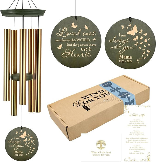 ASTARIN Memorial Butterfly 36" Wind Chimes, Personalized Name Sympathy Wind Chime, in Memory of Loss Mom Loved One, Large Deep Tone Bereavement Windchimes for Outside Clearance(Produced in Texas)