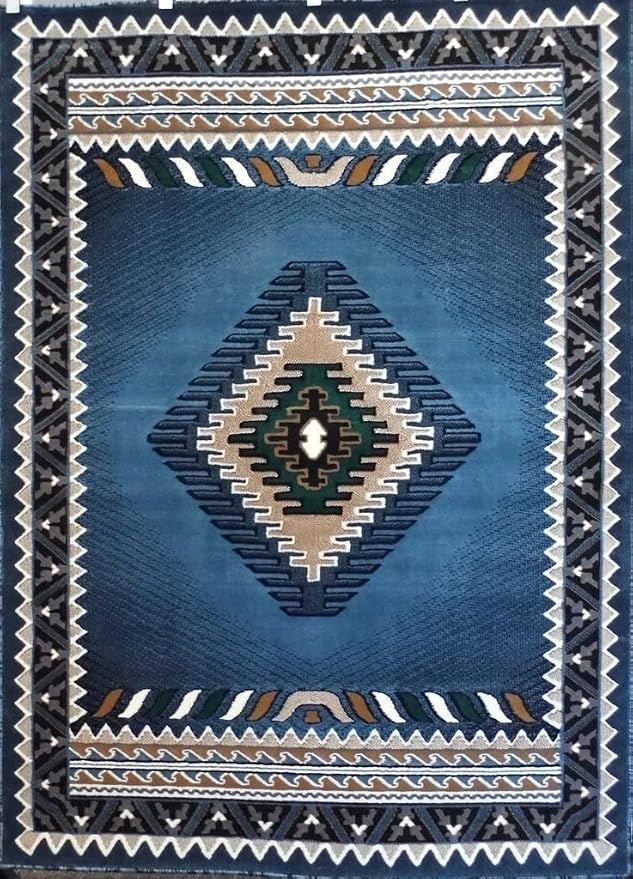 YHSF South West Native American Area Tribal Rug - Blue-Green, 5' x 7' | Easy-Clean, Soft & Durable Tribal Rug for Living Room, Bedroom, Kitchen & More - Stain-Proof Runner for Home Decor