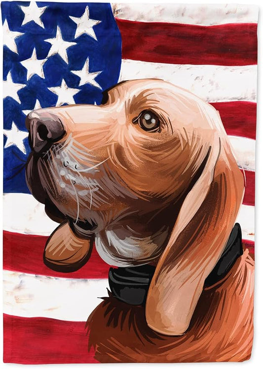 Caroline's Treasures CK6683CHF Sabueso Espanol Dog American Flag House Flag Large Porch Sleeve Pole Decorative Outside Yard Banner Artwork Wall Hanging, Polyester, House Size, Multicolor